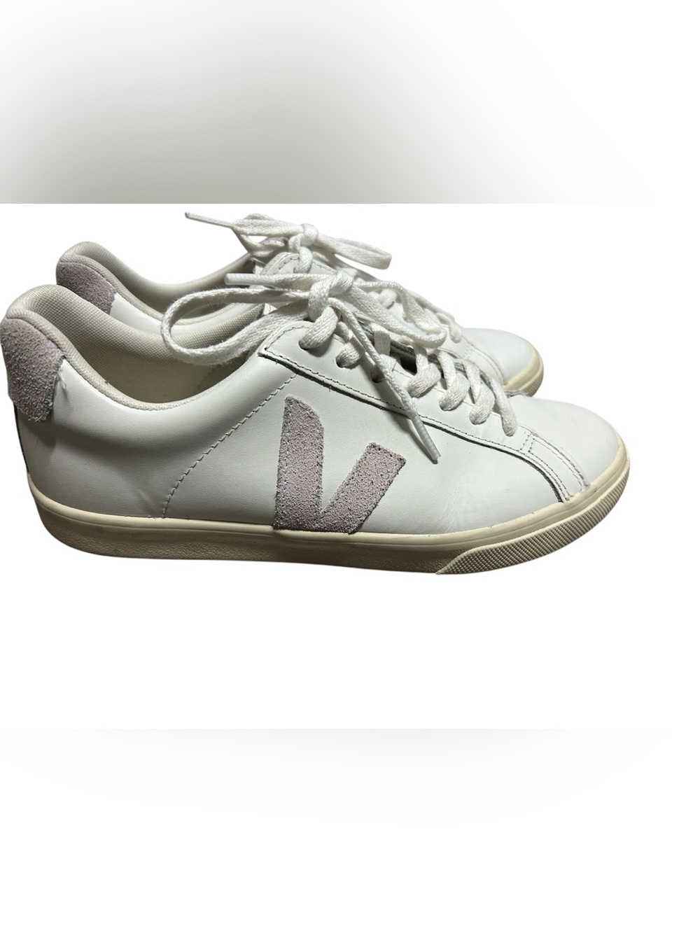 VEJA Esplar White Leather Sneakers Suede V Logo Pink Mauve Size 9